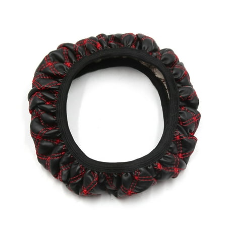 Red Black Faux Leather Elastic Car Auto Steering Wheel Cover