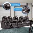 thumbnail image 4 of Weilianda Home Theater Seating Top Grain Nappa Leather Recliner Chair Dual Power Movie Gaming Sofa Electric Headrest with Tray Table Type-C USB Charge Cup Holders (Row of 5 Loveseat Right), 4 of 8