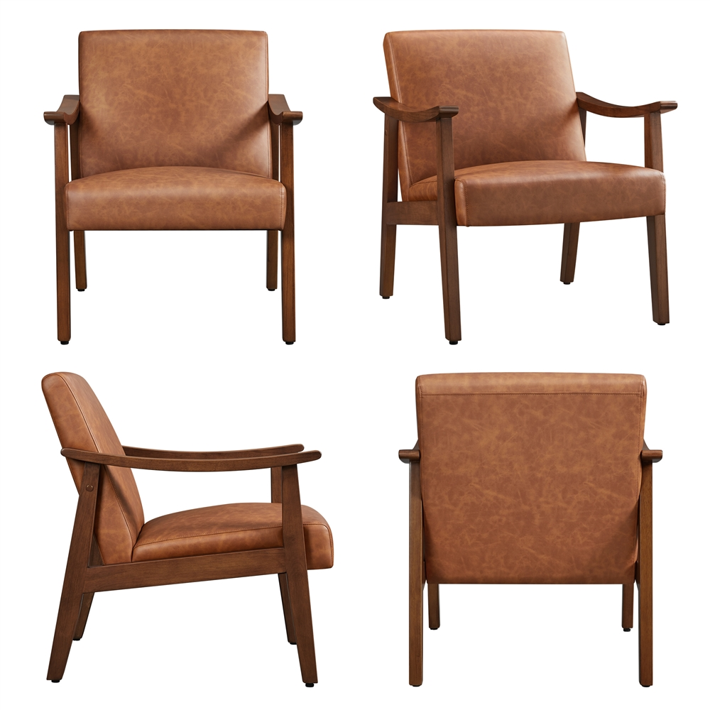 Alden Design Modern Accent Chair, Warm Brown Faux Leather photo 5