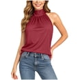 thumbnail image 2 of Gamivast Halter Neck Tank Tops for Women Sleeveless Mock Turtleneck Blouses Casual Summer Pleated Tunic Shirts Elegant Dressy Work Office Wear Wine XXL, 2 of 8