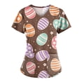 thumbnail image 2 of Camisetas Fiudx para Mujer Pascua V-Cuello Casual Manga Corta Bolsillos Impresos Tops Blusa uniforme, 2 of 4