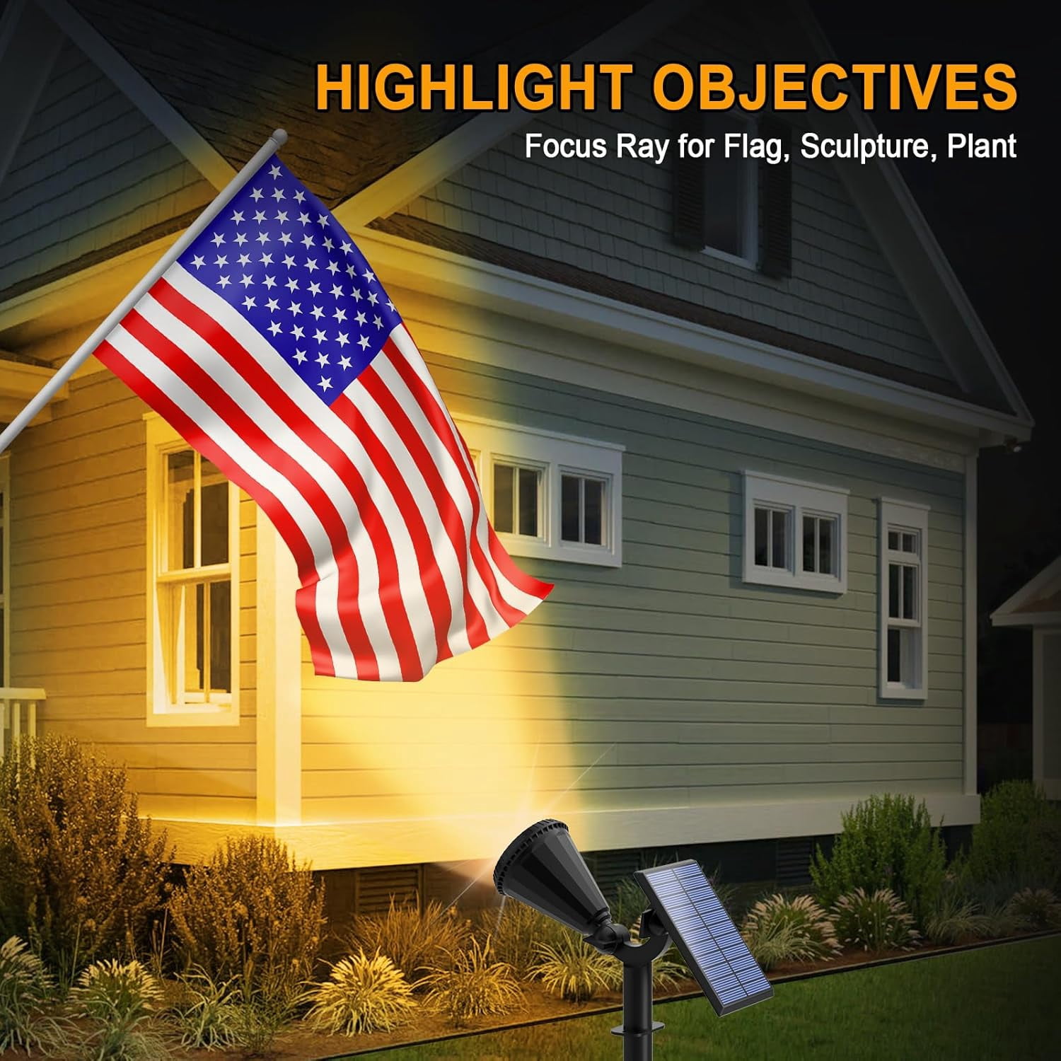 Solar Lights Outdoor, 8 Pack, 4 Modes, 180° Adjustable Waterproof Landscape Spotlights for Flag, Pathway, Yard, Garden, Driveway - Warm White