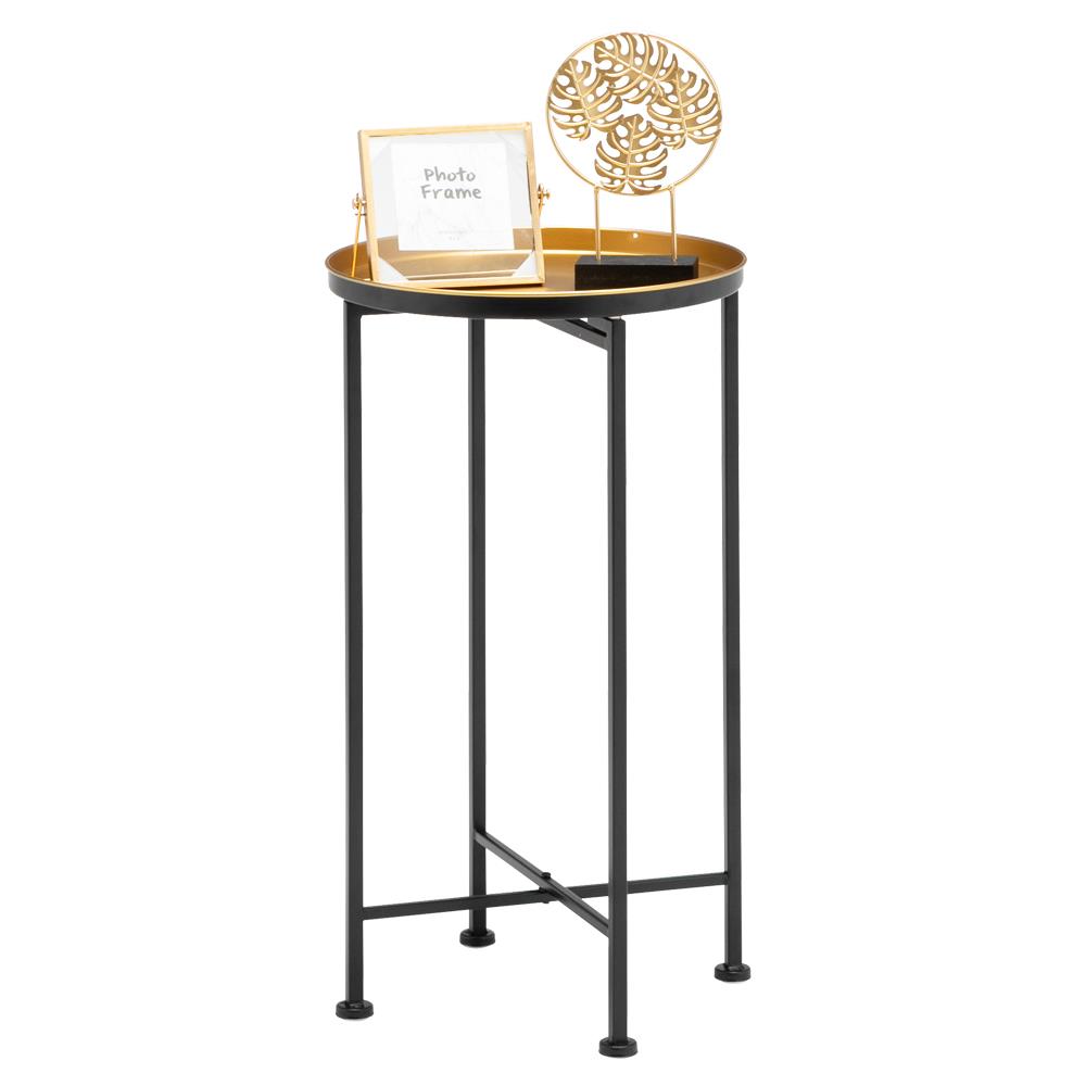 GoDecor Metal Round Tray End Table Gold
