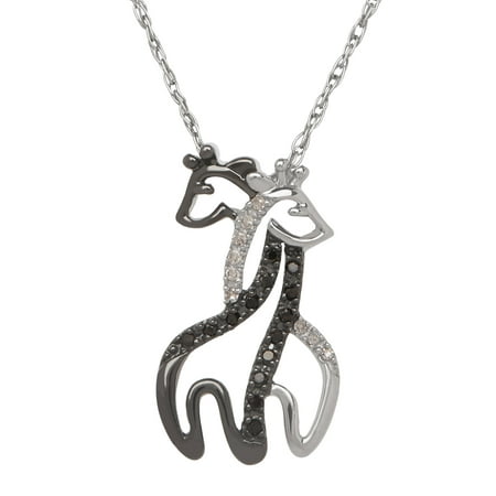 1/10 ct Black & White Diamond Giraffe Duo Pendant Necklace in 10kt White Gold