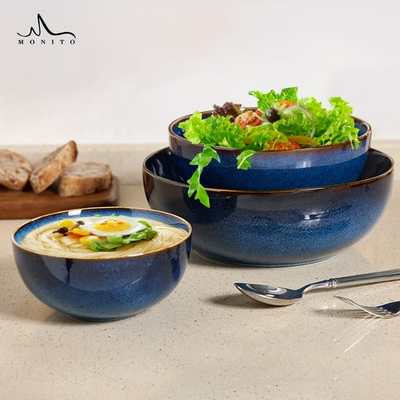 ​​3-Pack Nebula Blue Cereal Bowls | 24/53/106oz Multi-Size | Dishwasher & Microwave Safe | for Dining & Gifting​​