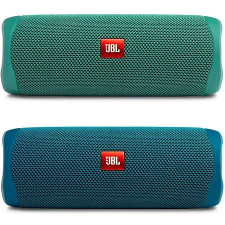 JBL Flip 5 Waterproof Portable Wireless Bluetooth Speaker Bundle - (Pair) Eco Blue and Eco Green