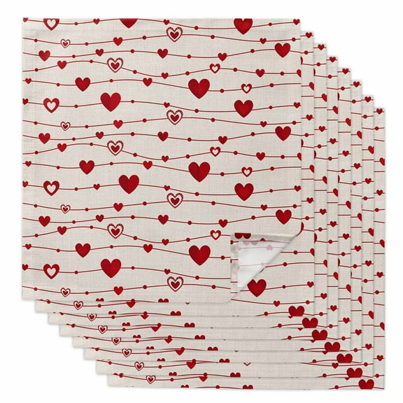 Boanket Valentine's Love, Cloth Napkins Set of 8, Holiday Napkins for Baby Shower, Saint Red Heart Stripes Retro Washable Reusable Dinner Napkins for Cocktail Wedding Party, 20 x 20 Inch