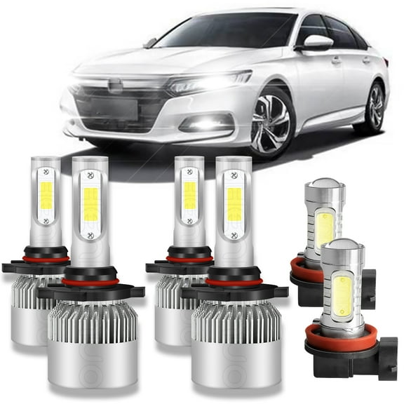 For Honda Accord 2008 2009 2010 2011 2012 LED Headlight High Low Beam Fog Light Bulbs 6000K White Pack of 6