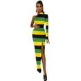 thumbnail image 4 of Robe Longue Drapeau Jamaïque Femmes Noir Jaune Vert Rayures Style de Rue Robe Maxi Club de Nuit Robes Moulantes Fente Haute Vestidos, 4 of 5