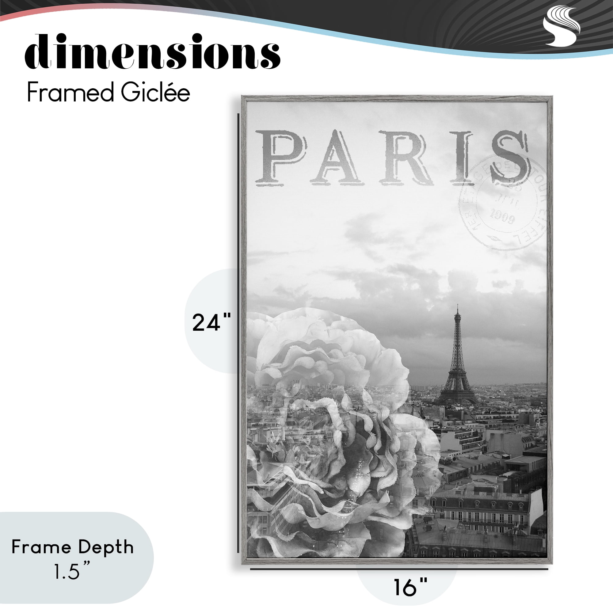 Stupell Industries Paris Postcard in Monochrome Gray Framed Giclee Art, design by Emily Navas