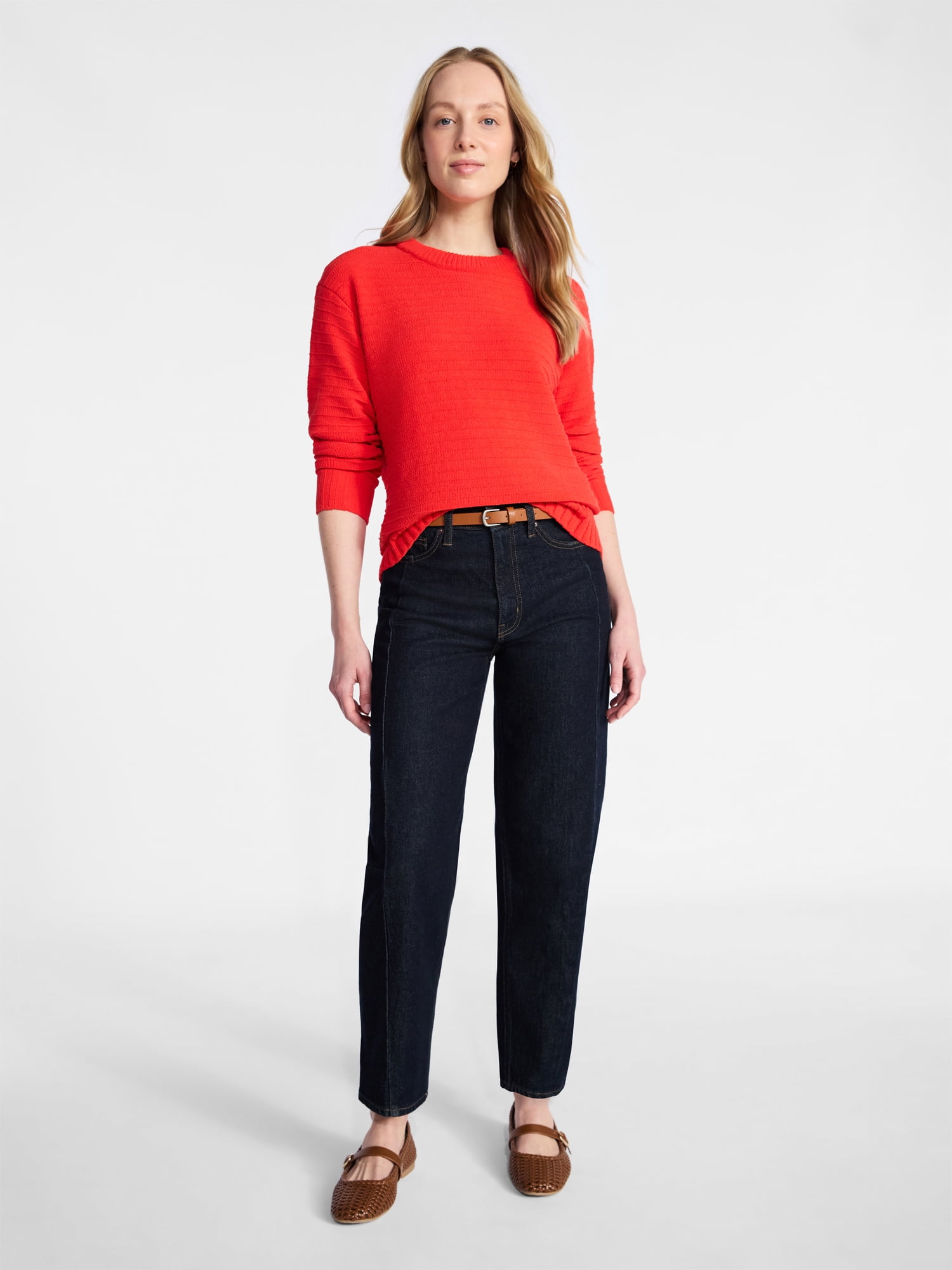 Time and Tru Women's Pullover Chenille Top with Long Sleeves, Sizes XS-XXXL