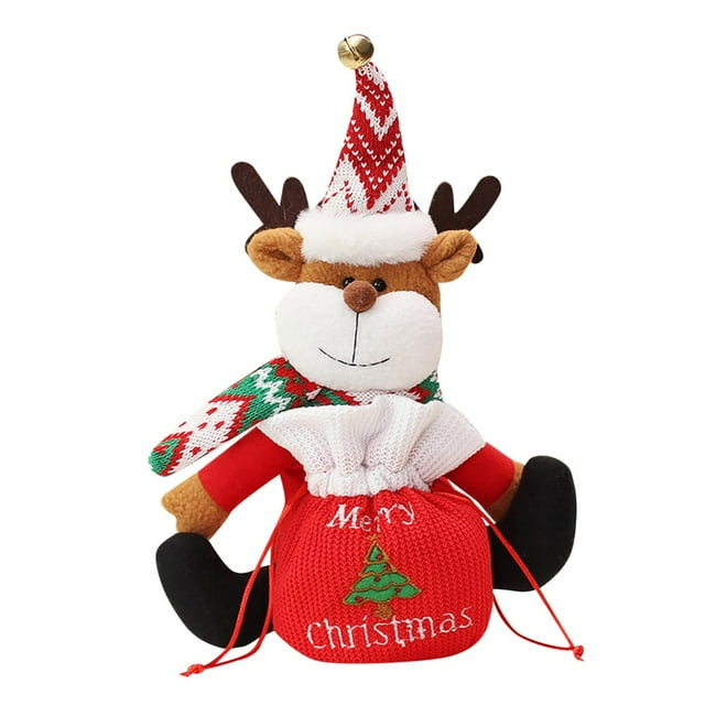 MesaSe 1PCS Christmas Bag Drawstring Gift Doll Bag Fabric Drawstring Bag Sugar Snack Bag Bag Santa Snowman Bear Christmas Christmas Decorations Christmas Knitted Bag