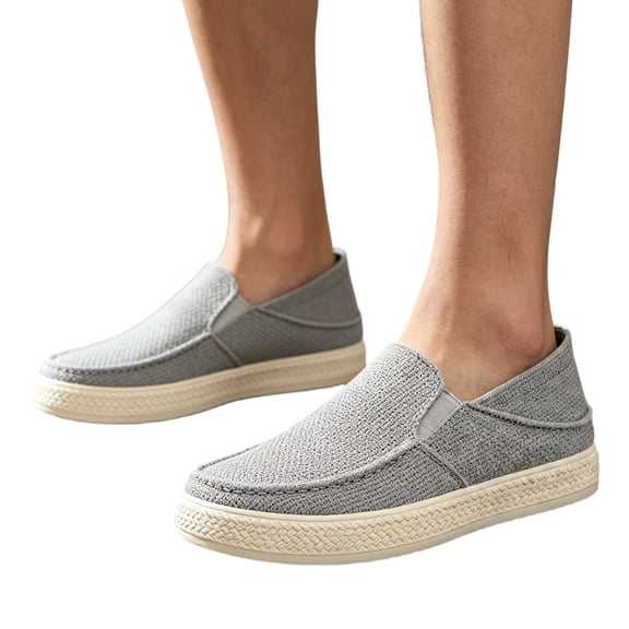 EKVAHL Women's Orthopedic Slip On Loafers, Woven Non Slip Canvas Mules, Arch Support Soft Flat Sole Travel Daily Outdoor Walking Flats Gray