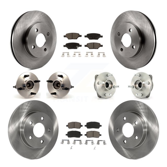Transit Auto Front Rear Hub Bearings Assembly Disc Brake Rotors and Ceramic Pads Kit (10Pc) for Car Pontiac G5 with Drum Brakes 4 Lug Wheels - Left Right Side (Driver Passenger) KBB-119105