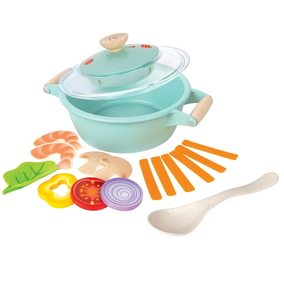 Hape: Little Chef Cooking & Steam Playset - 9pc Teal Wooden Kitchen Food Toy, Pot & Vegetables, Makes Play Steam, Pretend Play, Toddlers & Kids Age 2 
