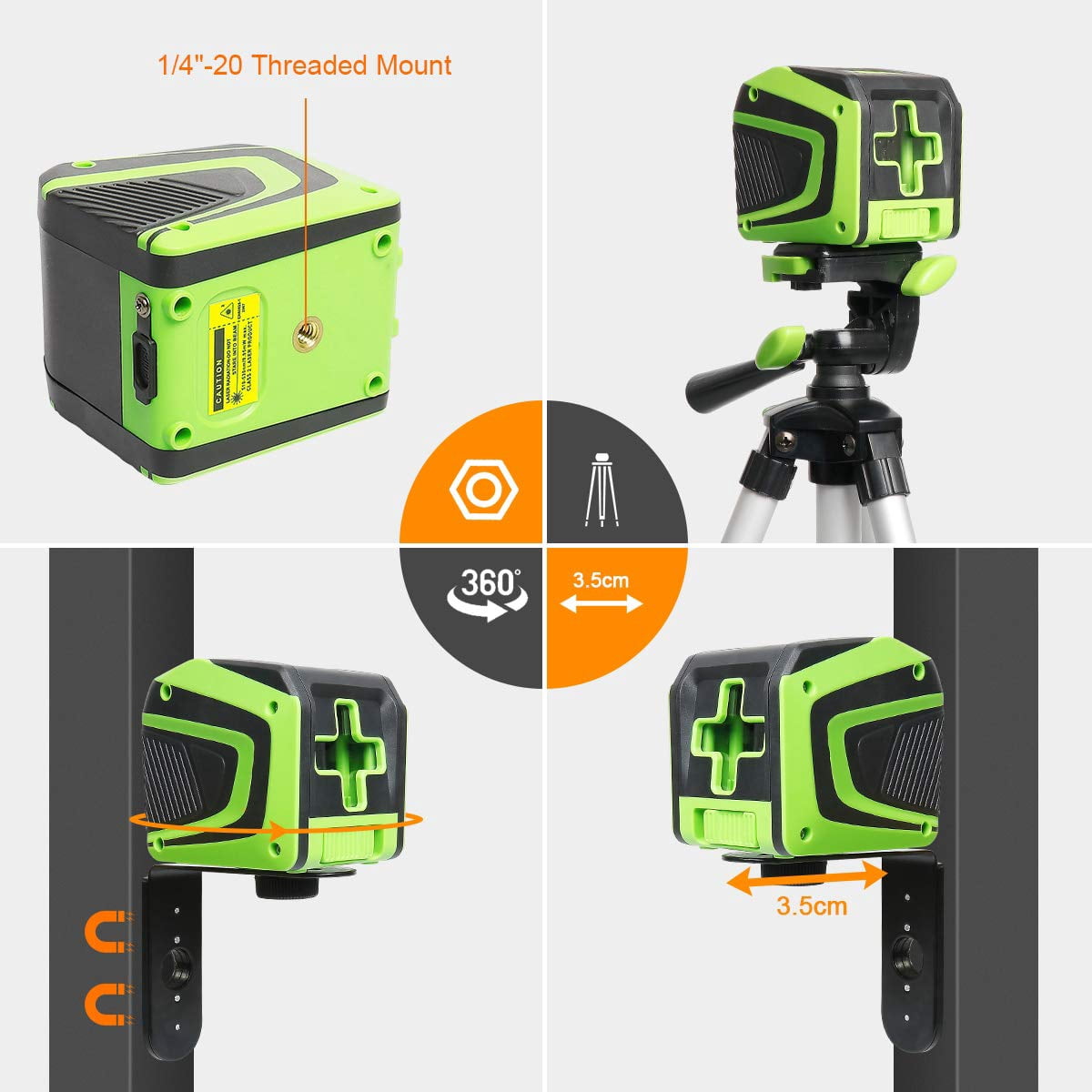 Huepar Green Beam Self-leveling Laser Level Cross Line Laser Level Tools with Rechargeable Li-ion Battery and Pulse Mode