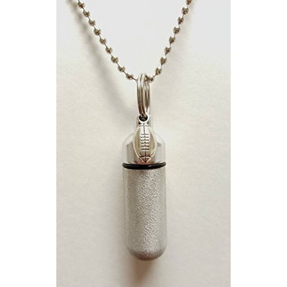 Brushed Silver FOOTBALL CREMATION URN with Engraved Heart - Includes Velvet Pouch, Chain and Fill Kit