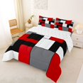 thumbnail image 3 of Castle Fairy Minimalism Solid Rectangle Queen Comforter Set 3 Pieces,Mid Century Mosaic Block Comforter Sets Queen,Red Gray Black,Reversible,1 Comforter and 2 Pillowcases, 3 of 6