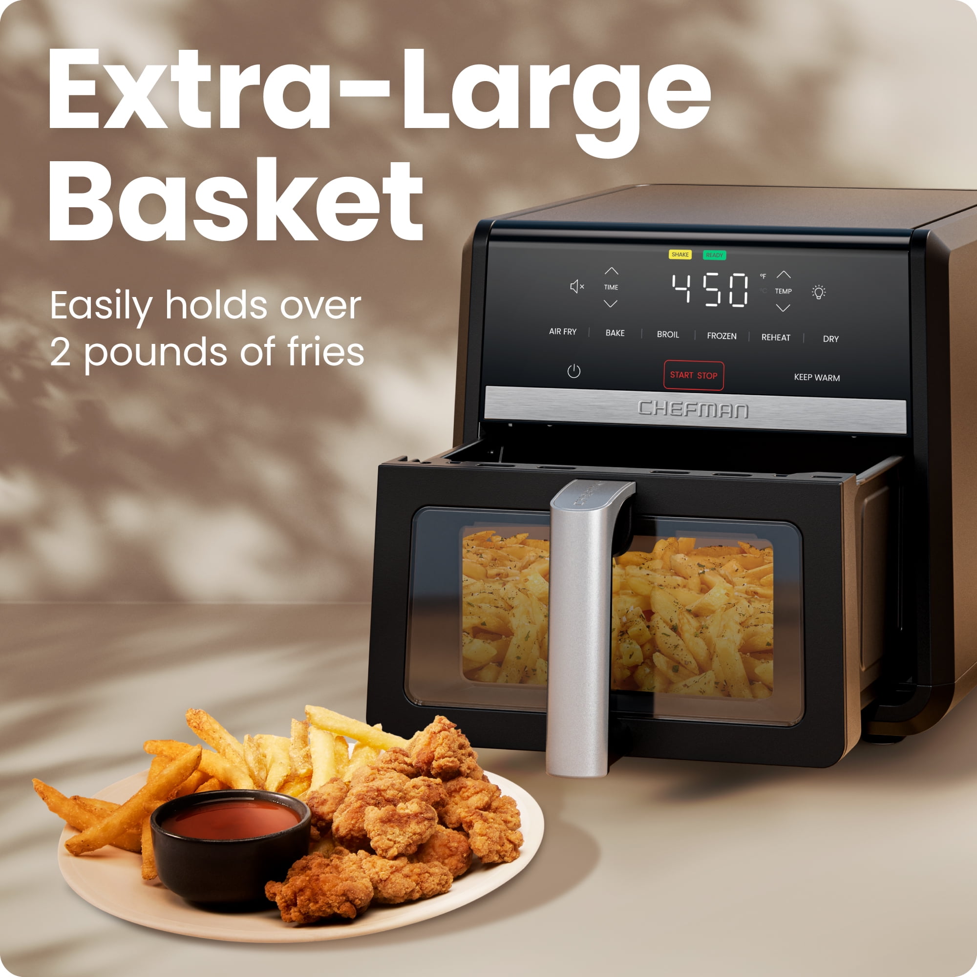 Chefman TurboFry 7-in-1 Air Fryer, Powerful DC Motor Heats to 450°F, 9-Quart Nonstick Basket - Black