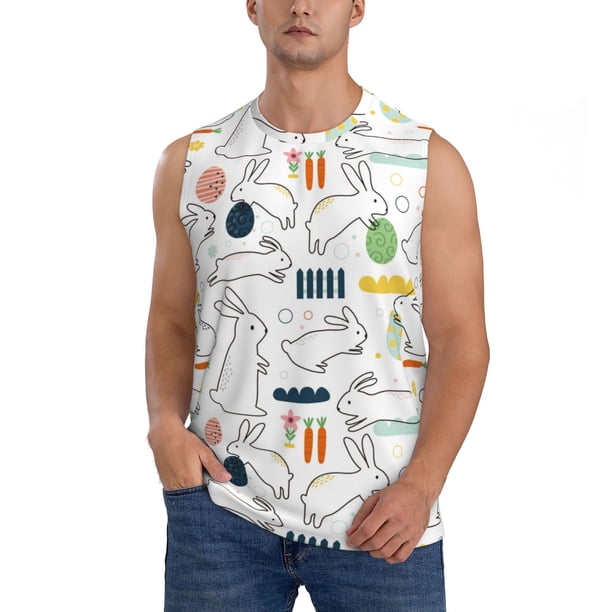 Balery Easter Rabbit Camisetas sin mangas para hombre, absorbe la humedad y protege contra el mal olor.-Large