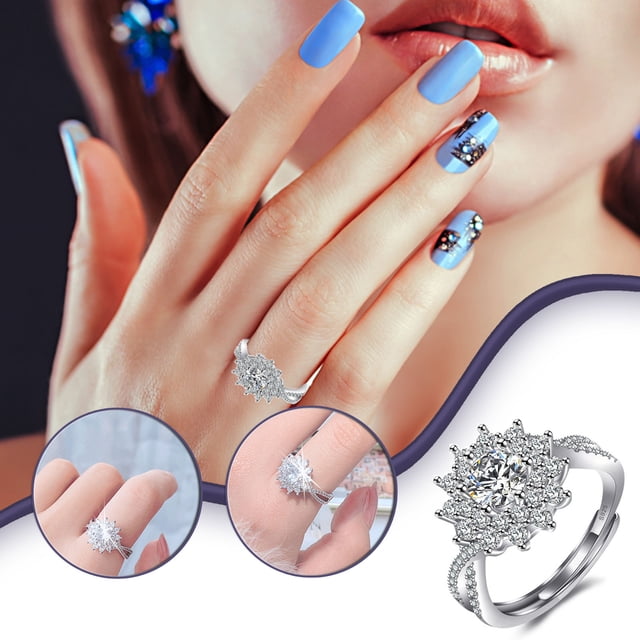 TopLLC Rings Korean Fashion Moissanite Snowflake Plated Luxury Group Inlaid Simulation Bright Zircon Ring Ring
