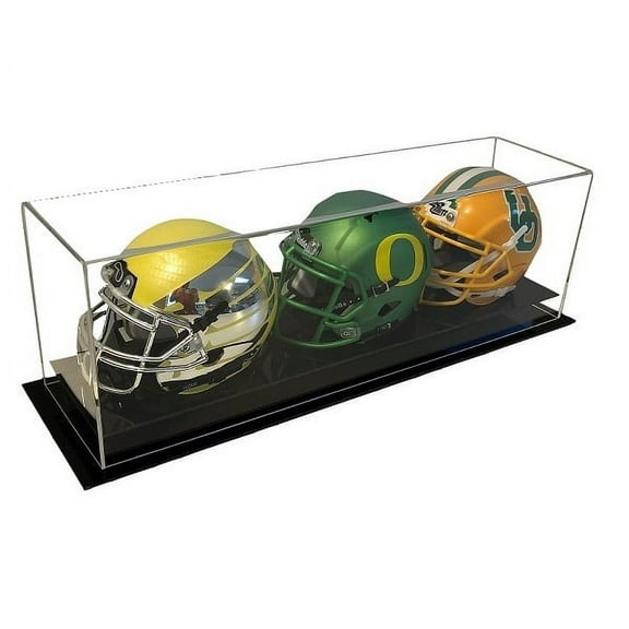 Acrylic Counter or Desk Top Triple Mini Helmet Display Case by GameDay Display