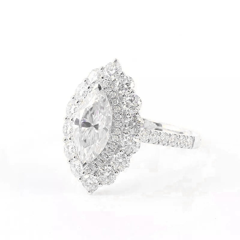 solitaire jewels Art Deco Marquise Moissanite Halo Engagement Ring For Women, 10K White Gold