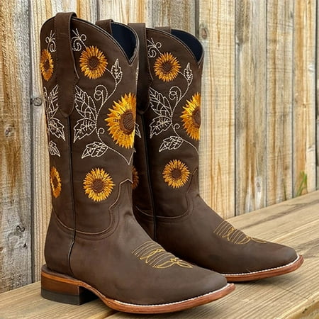 

Vedolay Western Booties For Women Women s Studded Western Mid Calf Boots Pointed Toe Pull Up Chunky Heel Cowboy Cowgirl Distressed Boot Multi-color US 6.5-9