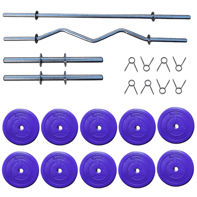 Kit de Pesas Sady Sport Barra Recta Barra Z Mancuernas 10 Discos de 2.5kg Lila