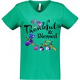thumbnail image 3 of Inktastic Thankful and Blessed Inspirational Saying with Flowers Women's V-Neck T-Shirt, 3 of 5