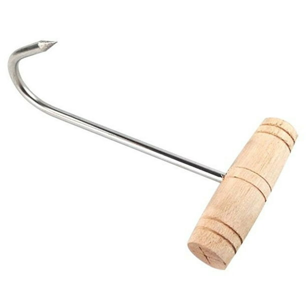1pc Stainless Steel Meat Hook Wooden Handle T Shaped Hanging Hook Butcher  Hook (Random Pattern of Wooden Handle) 