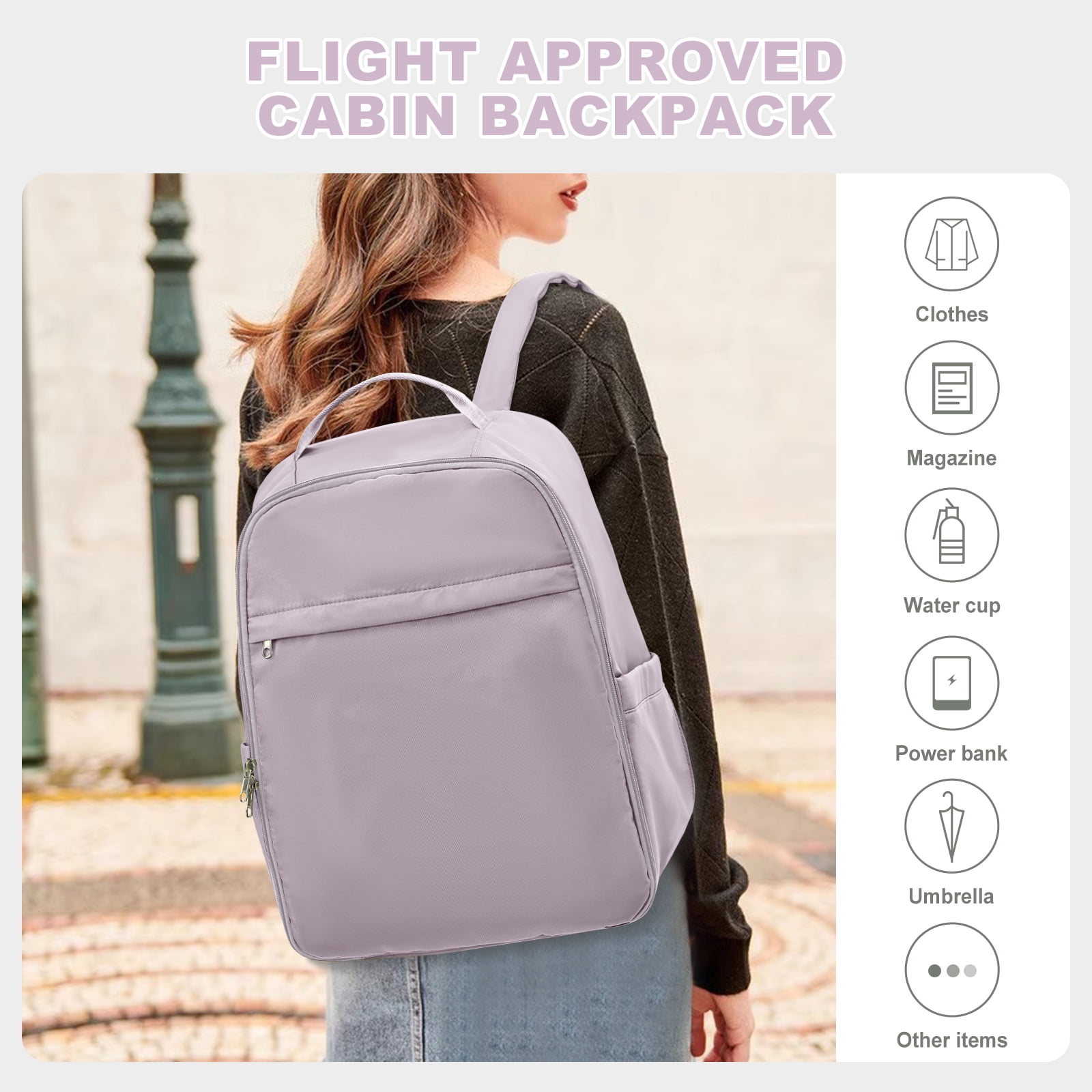 United Airline Approved Personal Item Travel Bag for Women, Underseat Luggage Carry On Backpack for Men, Cabin Size Waterproof Laptop Backpack, Mochila De Viaje, Rucksack Casual Daypack, Purple