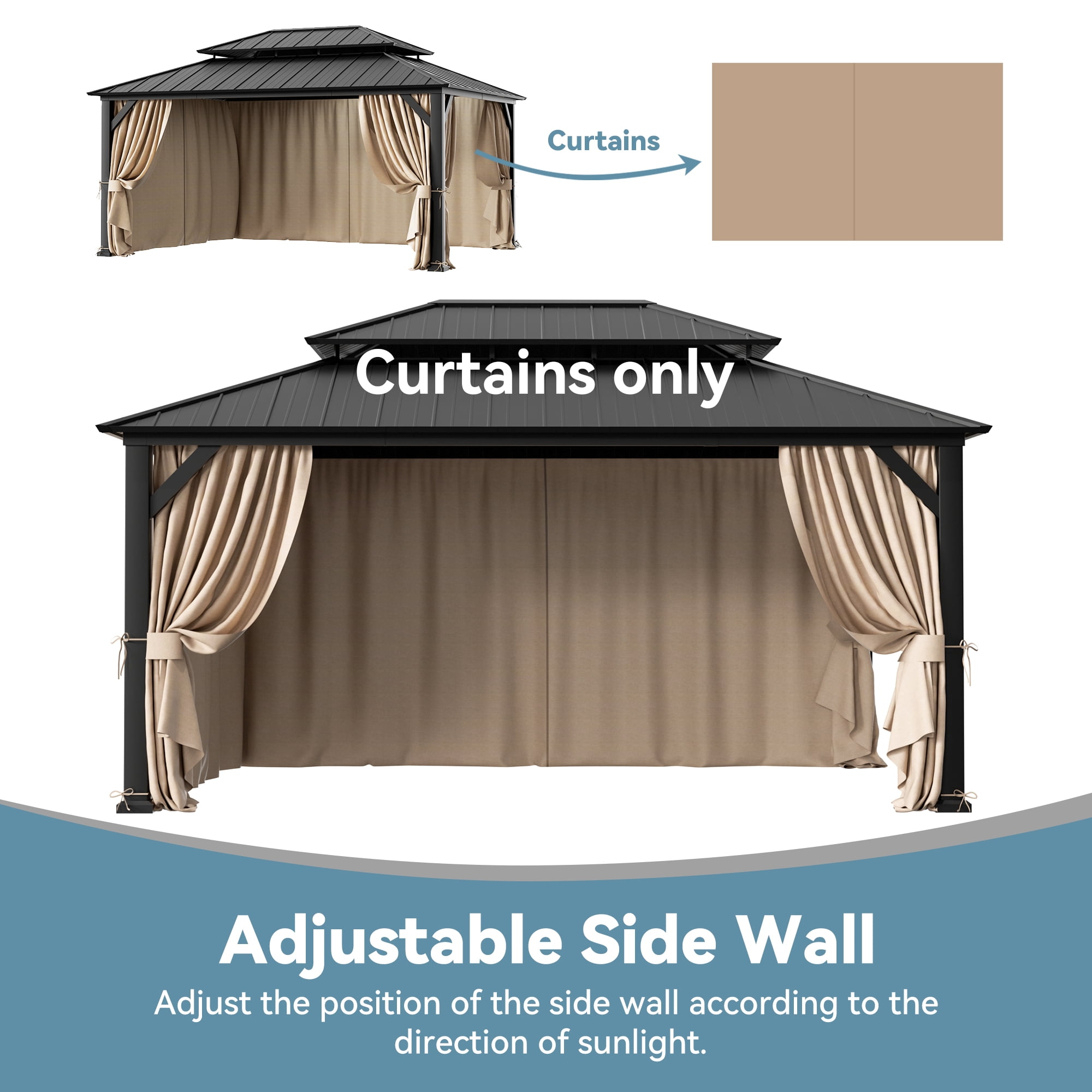Covered Outdoor Universal 12'x16' Gazebo Curtain Replacement - 4-Panel Zippered Grey Sidewalls
