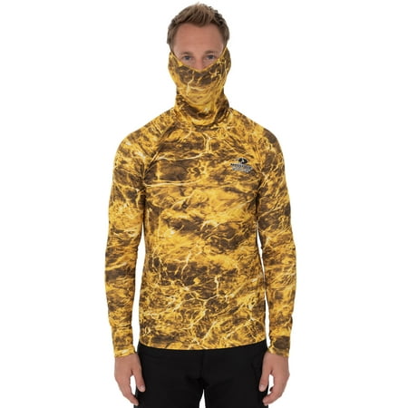 Mossy Oak Men’s Insect Repellent Long Sleeve Performance Fishing Tee with Gaiter (Yellowfin Camo,