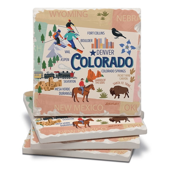 Thirstystone Colorado Attractions Tumbled Tile Coaster Set 4 Pack