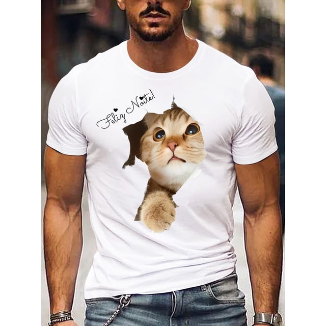 Men's Casual Crew Neck Graphic T-shirt with Stylish Print, Versatile Short Sleeve Tee for Summer Sport and Casual Wear