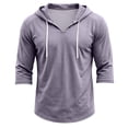 thumbnail image 7 of Mens Loose 3/4 Sleeve Hooded Sweatshirt V Neck Drawstring Hoodie Breathable Summer Casual Workout Shirts Light Purple S, 7 of 7