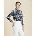thumbnail image 2 of Moomaya Womens Printed Top, Ban Collar Long Cuff Sleeves Top, 2 of 8