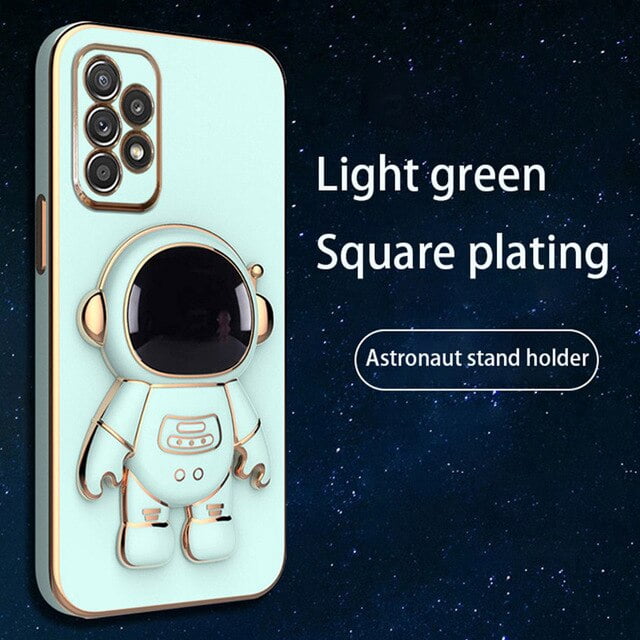 Funda con soporte plegable de astronauta para Samsung Galaxy S23 S22 S21 S20 S10 Plus Ultra A54 A52 A72 A12 A32 4G 5G cubierta con soporte chapado Fivean unisex