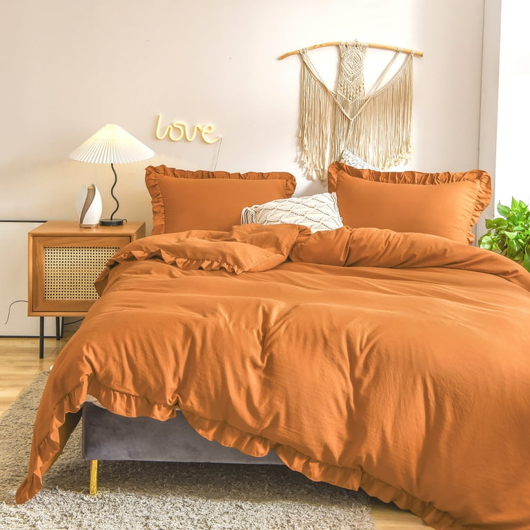 Move Over Taupe Ruffle Duvet Cover Set Twin 2 Pieces Ultra Soft Farmhouse  Solid Color Camel Ruffled Bedding Set No Filling