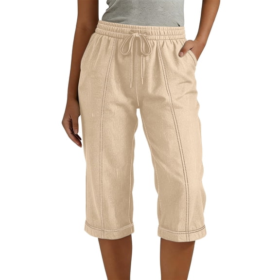 MLQIDK Pedal Pushers for Women Crop Capri Pants Knee Length Trendy Summer High Waisted Plus Size Capris Dressy Casual Crop Capris with Pockets Beige XL