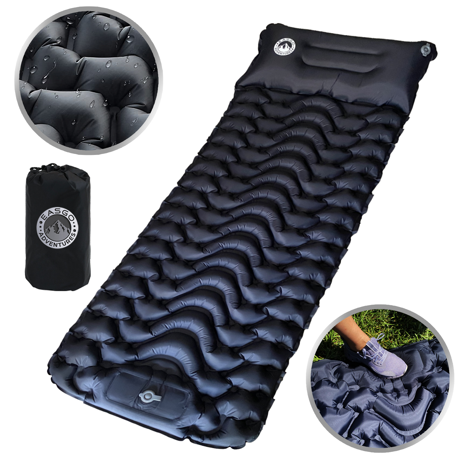 Ultralight Inflatable Sleeping Pad for Camping, Backpacking, Hiking, Travel, Built-In Step Inflating Air Pump, Integrated Pillow, Indoor Outdoor Firm Sleep Support, Compact and Portable, Black - image 1 of 6