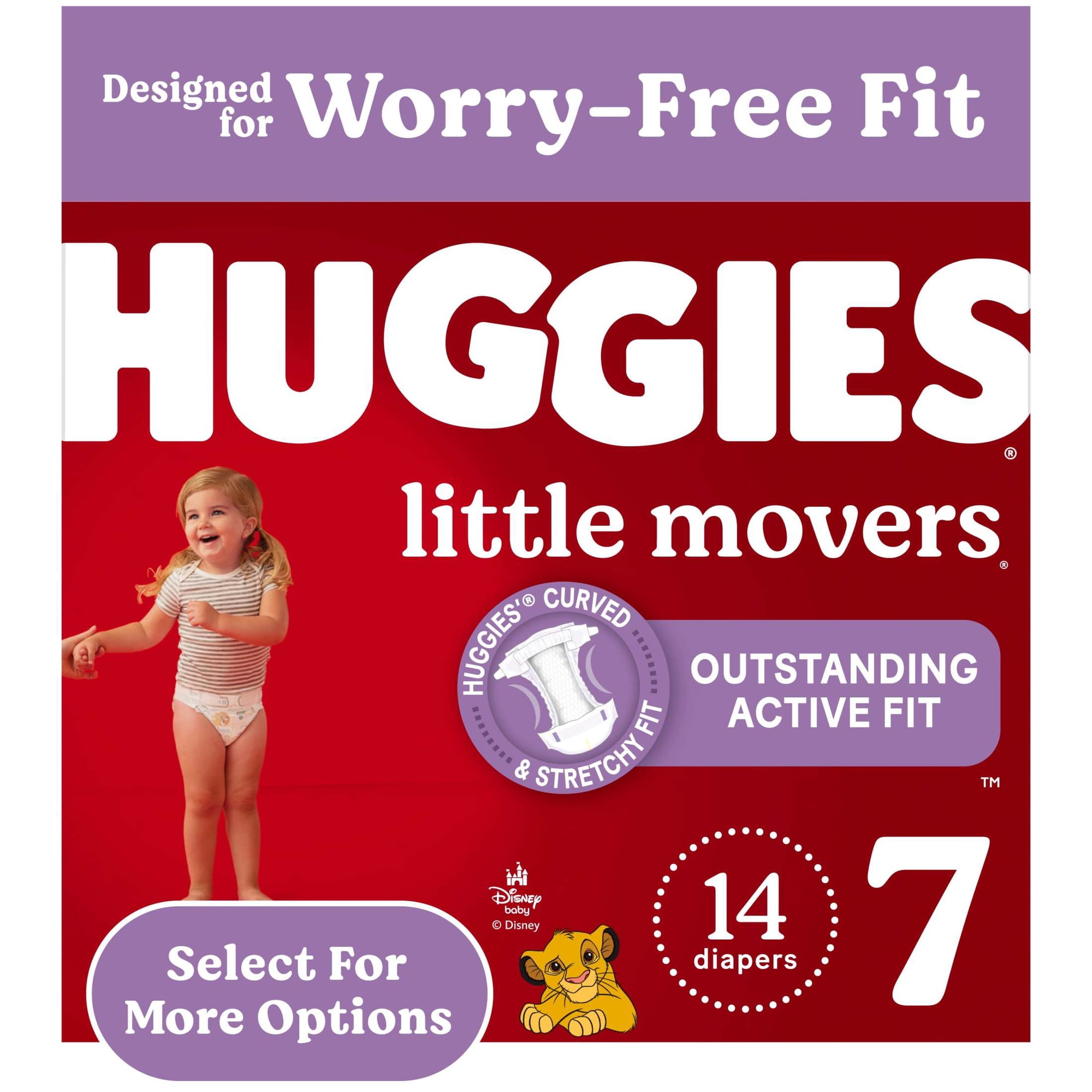 Huggies Little Movers, Extra Absorbent Baby Diapers Size 7, 14 Count