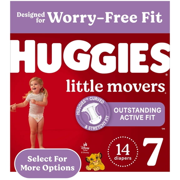 Huggies Little Movers Baby Diapers, Size 7 (41 lbs), 14 Ct (Select for More)