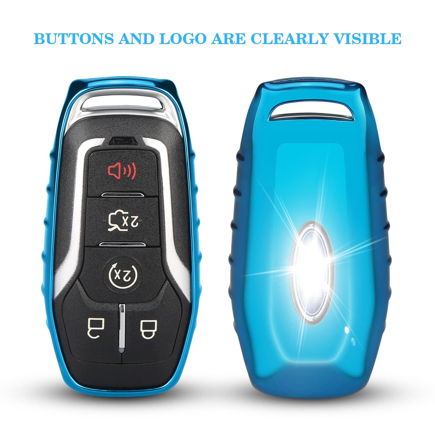for Ford Key fob Cover,TPU Car Key Case Protector with Keychain Compatible with Ford Fusion F-150 Edge Explorer Mustang Lincoln MKZ MKC 2/3/4/5 Buttons Smart Key