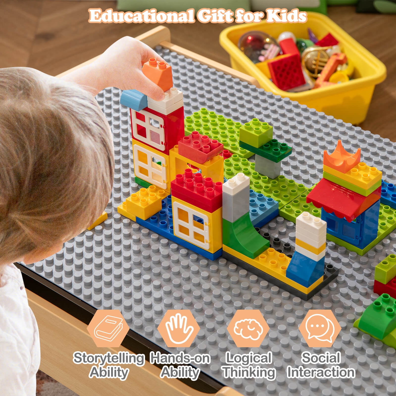 Costway All-in-One Kids Activity Table with Reversible Blackboard & Map Tabletop