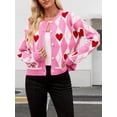 thumbnail image 5 of Women'S Color Block Button Down Cropped Cardigan V Neck Long Sleeve Sweater Jackets Rose Red S, 5 of 8