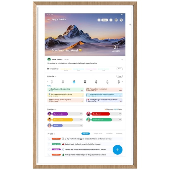 Apolosign 21.5-inch Smart Digital Calendar & Home Hub - Dual-Mode Family Wall Planner, One-Touch Privacy Photo Shield, Auto-Sync Google/iCloud, Meal & Chore Tracker, Message Board, Brown