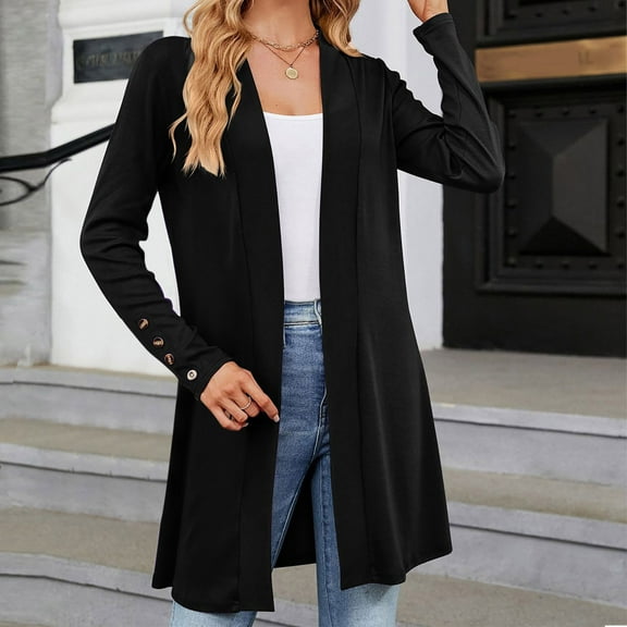 AOOCHASLIY Clothes Ladies Coat Women Fashion Long Sleeve Color Cuff Split Bottom Cardigan