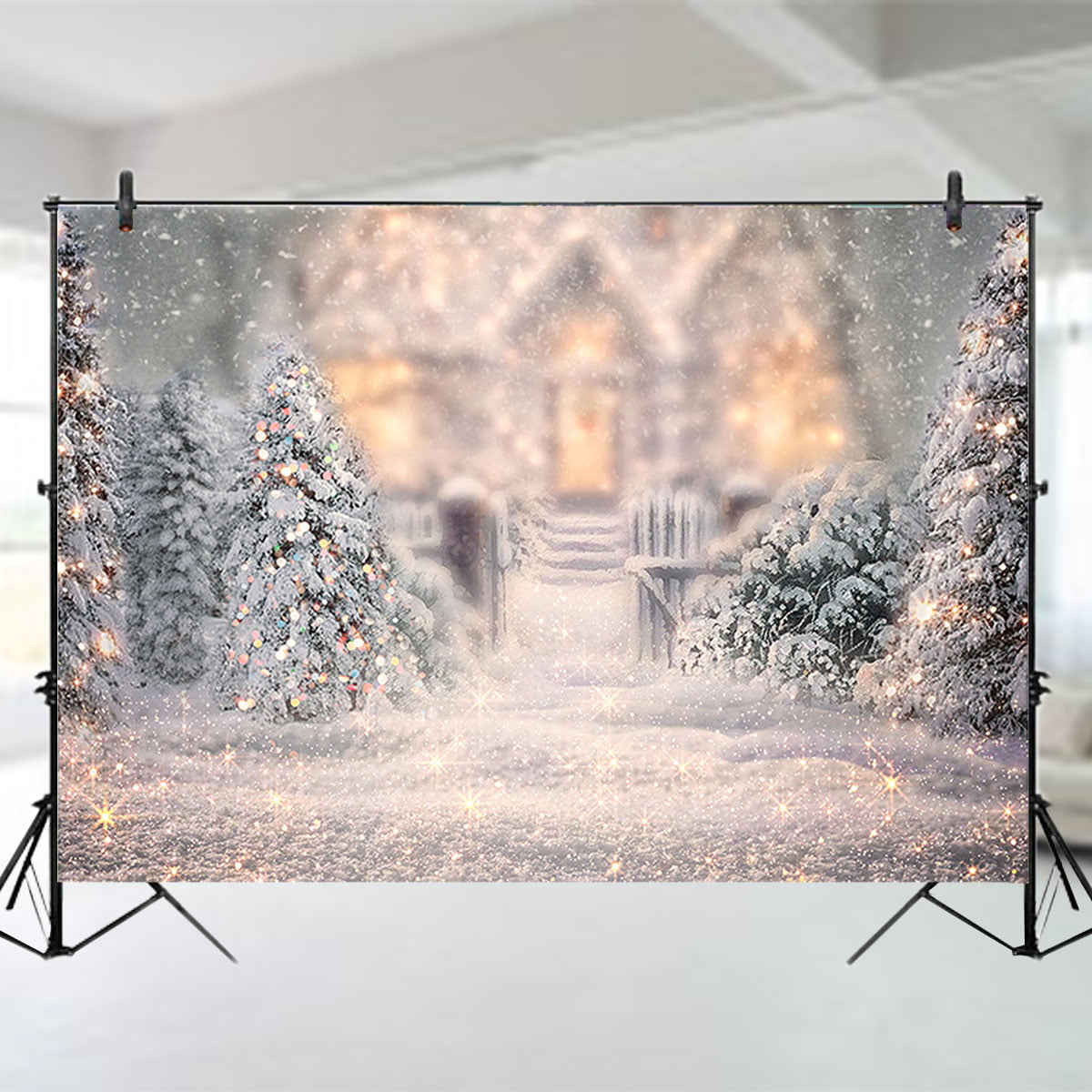 Bokeh Hazy Desolated Snowfield Scenic Backdrop Polyester 10x8ft Winter Snowscape Bokeh Blue Haloes Background Child Kids Baby Adult Portrait Shoot New Year Party Banner Greeting Card Landscape